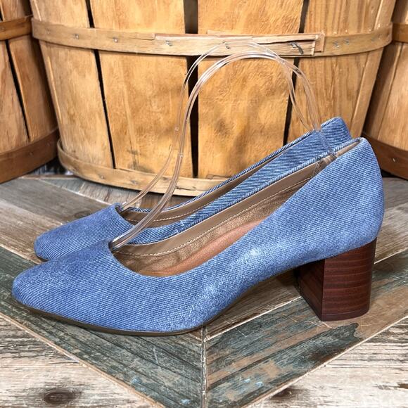 Aerosoles Silver Star Blue Suede Stacked Block Heel Slip-On Pumps Heels Womens 6 - Picture 2 of 11